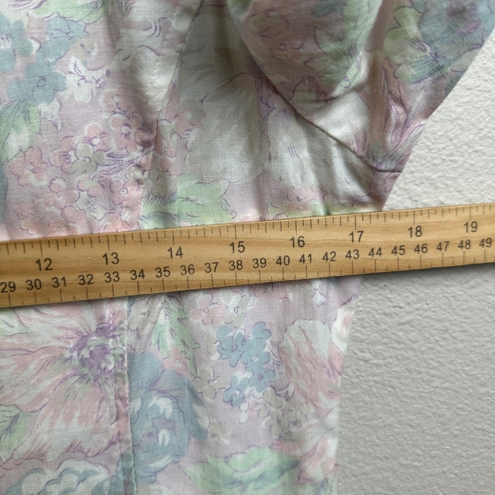 Floral Vintage Prairie Cottagecore Midi Dress Sm Pastel Pink Blue Dropped Waist - Picture 6 of 12